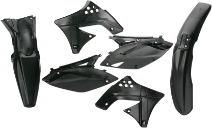 A black Acerbis standard replacement body kit for motorcycles, featuring streamlined design and durable plastic construction.