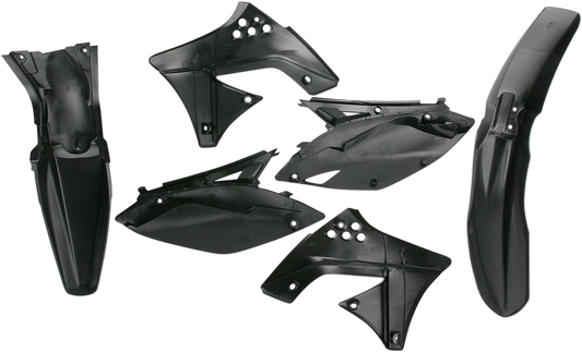 A black Acerbis standard replacement body kit for motorcycles, featuring streamlined design and durable plastic construction.