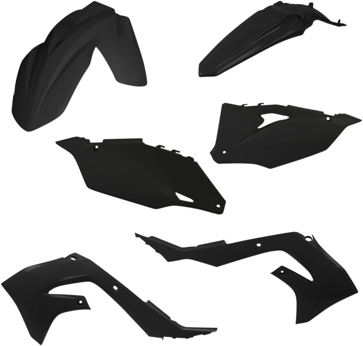 A black Acerbis standard replacement body kit for motorcycles, designed for durable fit and finish.