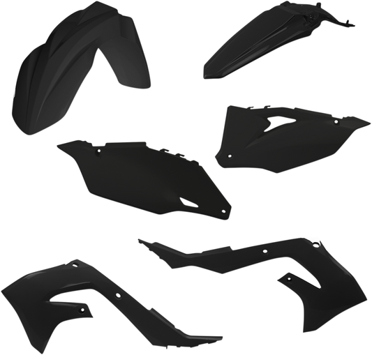A black Acerbis standard replacement body kit for motorcycles, designed for durable fit and finish.