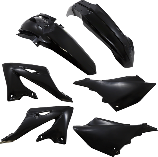 Acerbis black standard replacement body kit for Yamaha YZ 125/250 motocross bikes, model years 2022-2023, installed on a motorcycle.