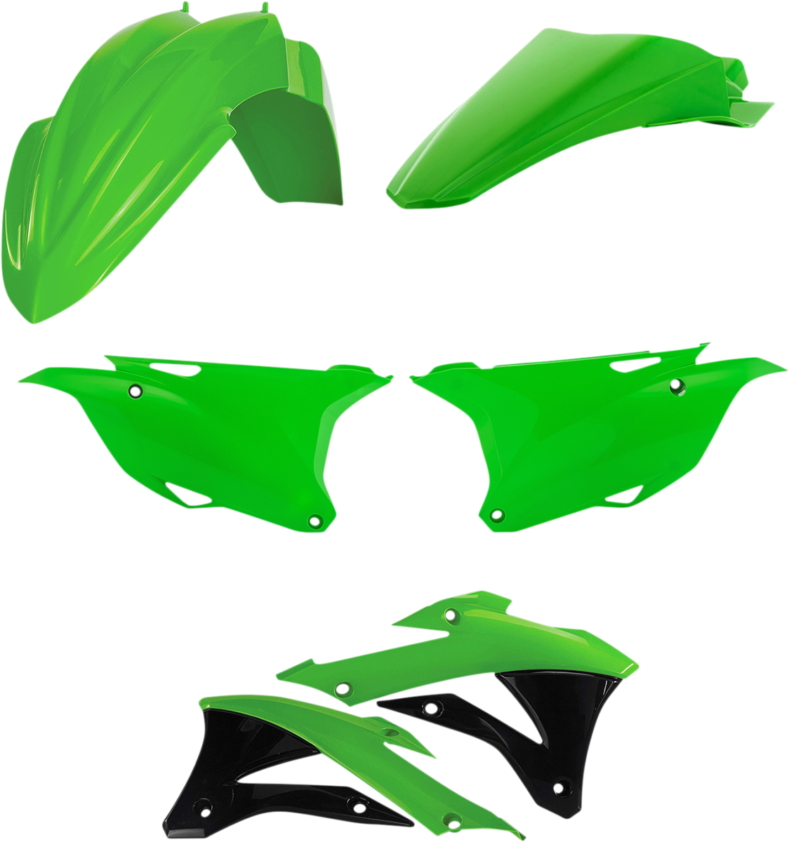 Acerbis standard replacement body kit for motorcycles, OEM 2374107118, with black and white body panels and mounting points.