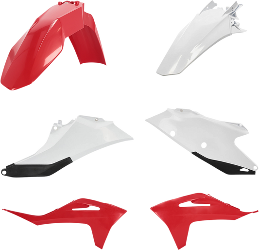 Acerbis standard replacement body kit in red and white for motorcycle, featuring sleek design and durable plastic construction.