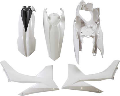 A white Acerbis standard replacement body kit for motorcycles, shown on a plain background, designed for easy installation.