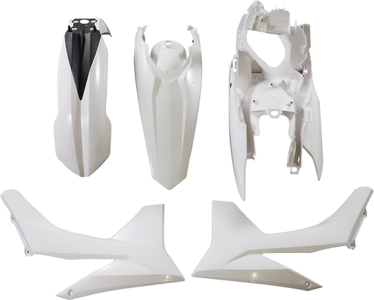 A white Acerbis standard replacement body kit for motorcycles, shown on a plain background, designed for easy installation.