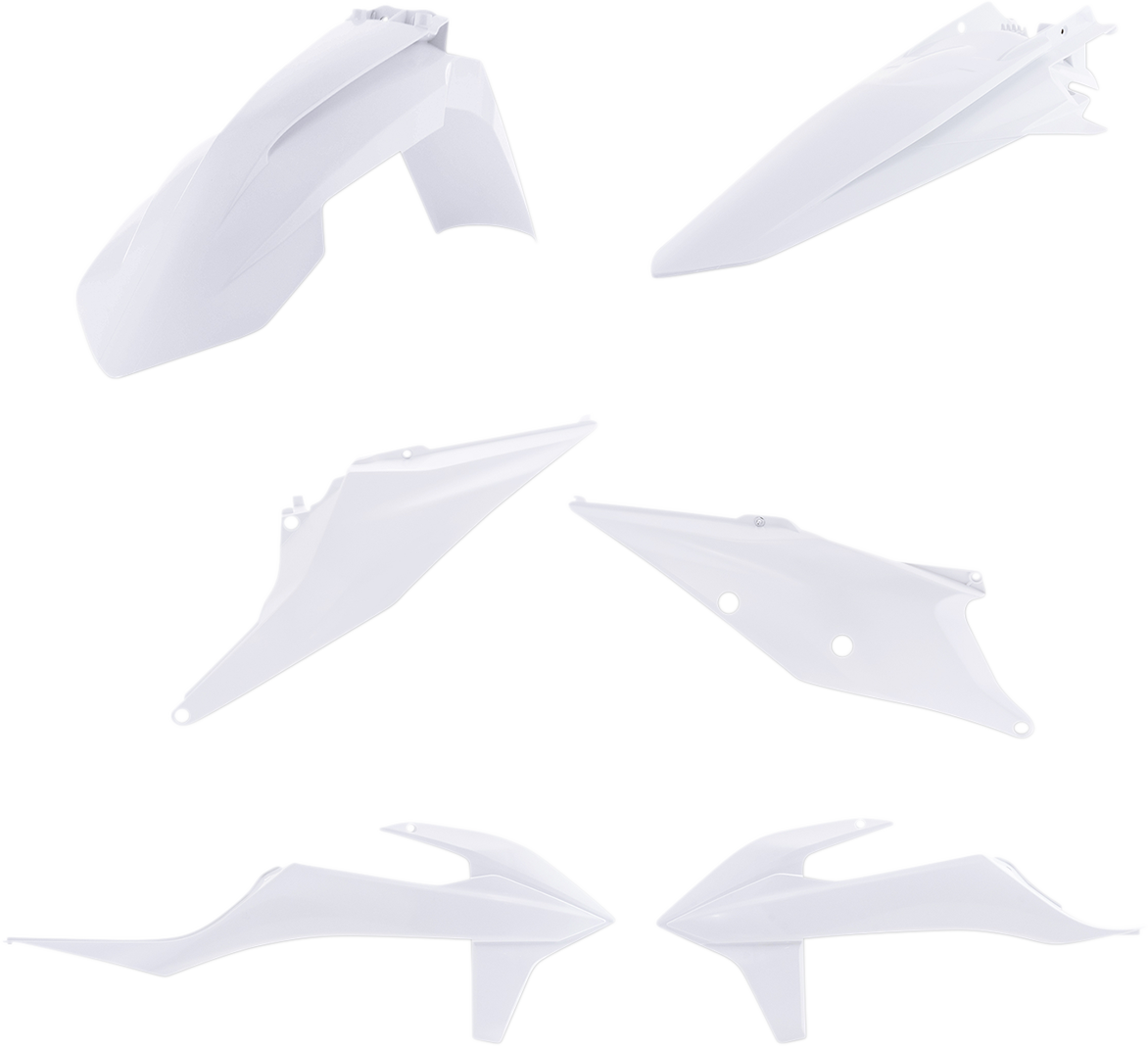 White Acerbis standard replacement body kit for motorcycle, designed for durability and a sleek look, by Bill's Exhausts.