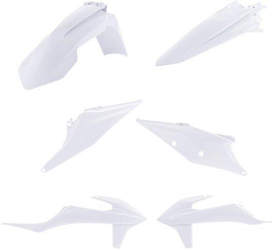White Acerbis standard replacement body kit for motorcycle, designed for durability and a sleek look, by Bill's Exhausts.