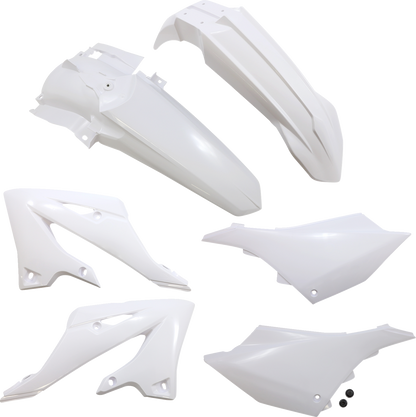 A white Acerbis standard replacement body kit for motorcycle, designed for easy installation and a sleek finish.