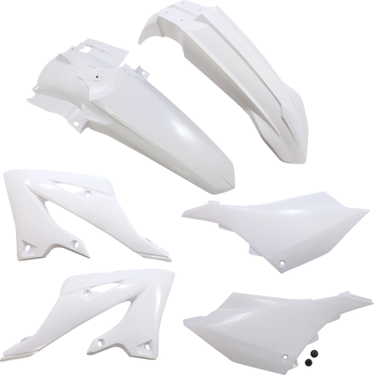 A white Acerbis standard replacement body kit for motorcycle, designed for easy installation and a sleek finish.