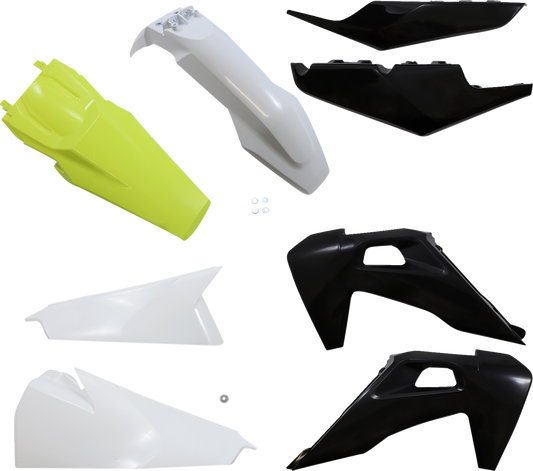 Acerbis standard replacement body kit in white, black, and yellow for off-road motorcycle, featuring sleek design and durable materials.