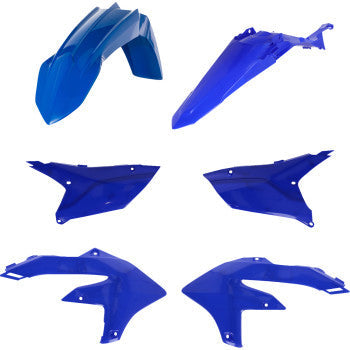 Acerbis standard replacement body kit for Yamaha WR450F 2024 in blue, shown on a motorcycle with parts and branding visible.