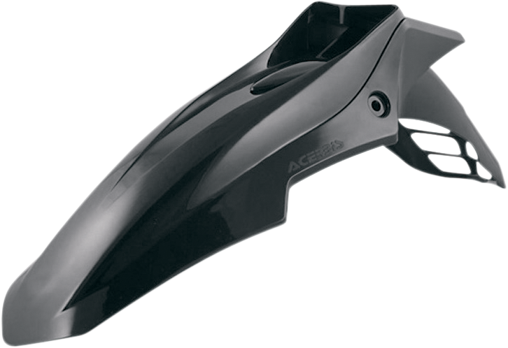 Black ACERBIS Supermoto Evo front fender for motorcycles, designed for durability and sleek appearance.