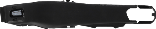 Black Acerbis swing arm guard mounted on motorcycle body, designed to protect the swing arm from debris and damage.