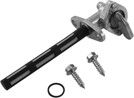 Acerbis universal fuel petcock body for motorcycle fuel systems, designed by Bill's Exhausts, shown in black with mounting details.