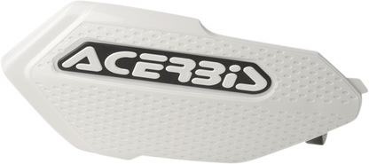Acerbis White and Black X-Elite Handguards for motorcycle, mounted on handlebars, offering protection and style.