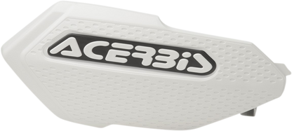Acerbis White X-Elite Handguards for motorcycle, mounted on handlebars, with protective body and mounting hardware.