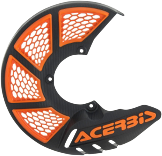Acerbis X-Brake disc cover in black with orange accents, designed for motorcycle protection, displayed on a vehicle.