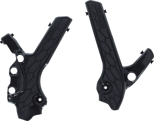 Black Acerbis X-Grip frame guards for DR-Z 400S E and SM motorcycles, designed to protect the bike’s frame.