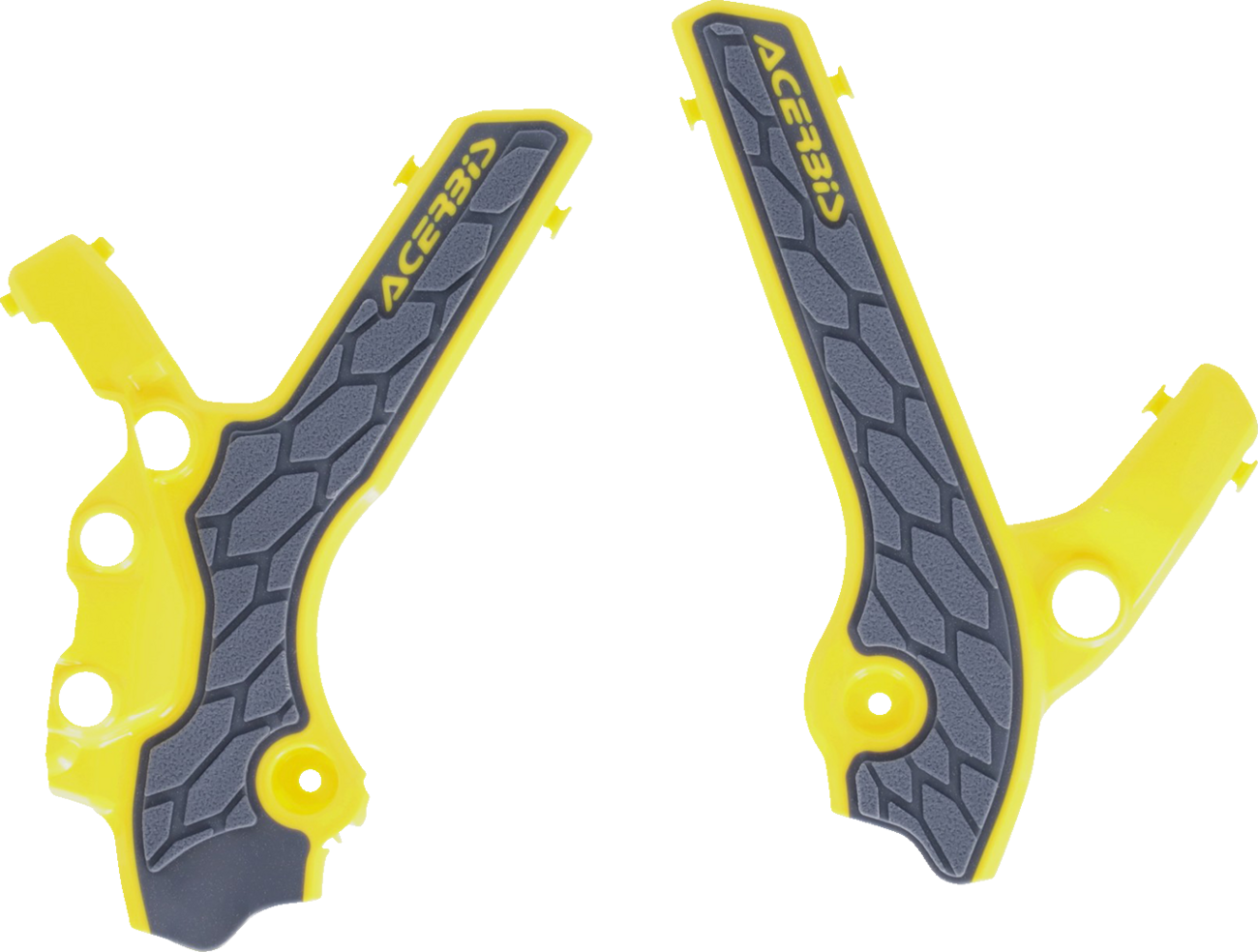 Acerbis X-Grip frame guards in gray and yellow on a DR-Z 400S/E motorcycle, protecting the frame with durable body guards.
