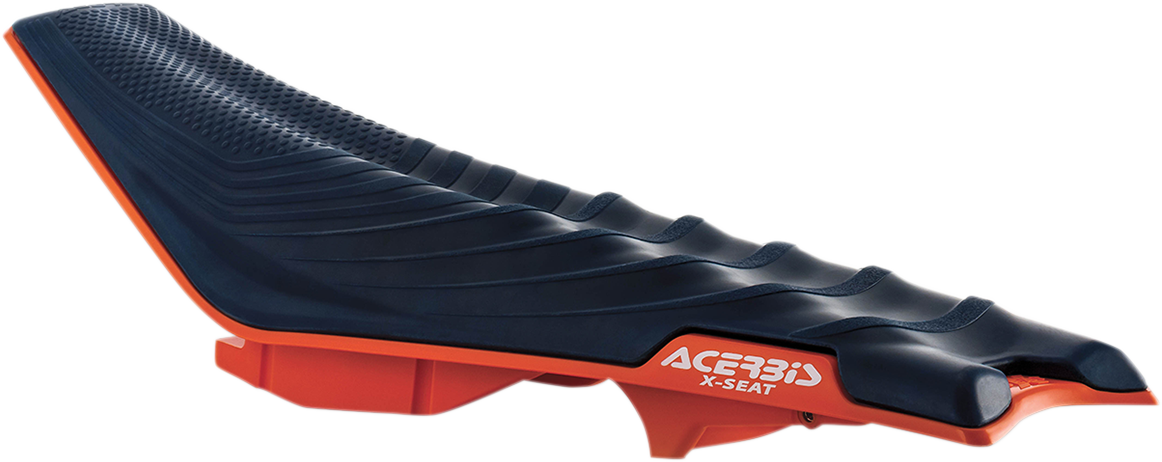Acerbis X Seat in blue and orange, soft body seat designed for KTM motorcycles 2016-2019, featuring a sleek, ergonomic shape.