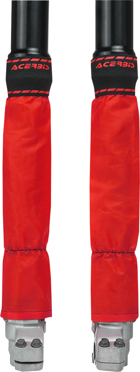 Red Acerbis Z-Mud Fork Guard for motorcycle, featuring durable body protection from Bill's Exhausts.