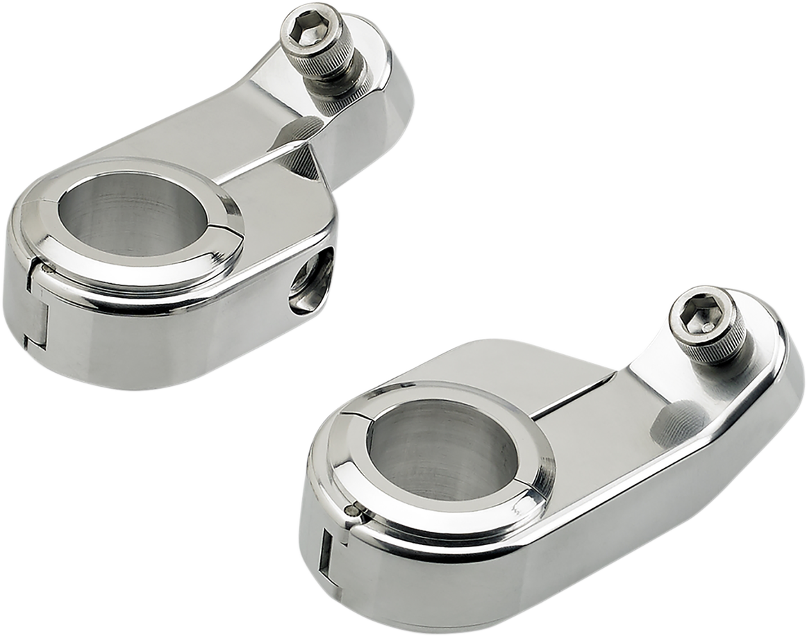 Chrome BILTWELL O/S Speed Clamps for body, angled design, by Bill's Exhausts, shown on a vehicle part.