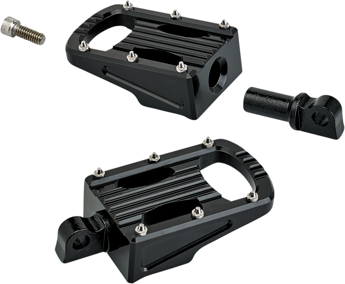 BILTWELL Punisher footpeg for motorcycle, classic black finish, made of durable 7005 aluminum alloy, mounted on a bike body.