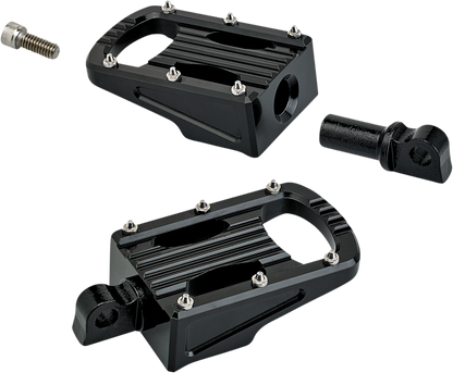 BILTWELL Punisher footpeg for motorcycle, classic black finish, made of durable 7005 aluminum alloy, mounted on a bike body.