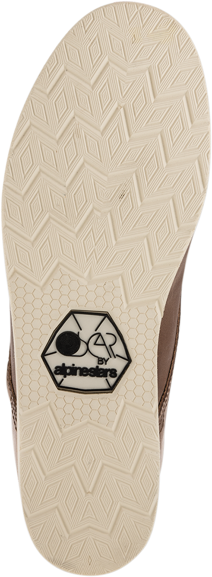 Alpinestars Oscar Monty brown motorcycle boots in US size 6.5, featuring sturdy leather construction and ankle protection.