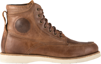 Alpinestars Oscar Monty Boots in brown, US 6.5, showcasing ankle-high motorcycle boots with secure laces and rugged leather design.