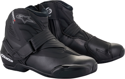Alpinestars SMX-1 R V2 motorcycle boots in black, US 7.5 / EU 41, featuring protective design and sturdy build.