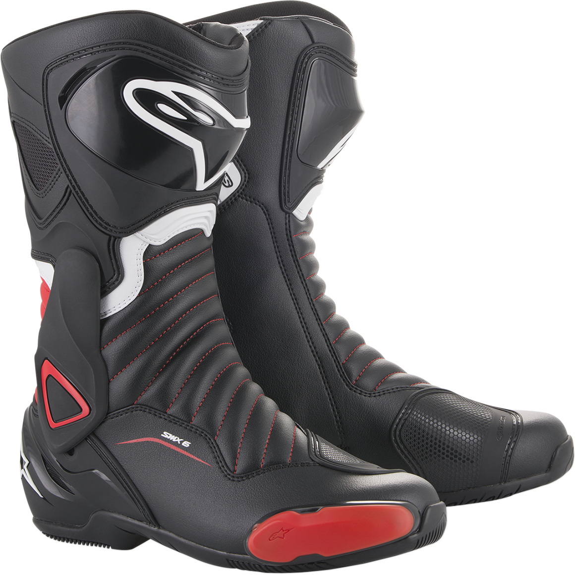 Alpinestars SMX-6 v2 motorcycle boots in black and red, US 7.5, EU 41, with protective features and sturdy design.