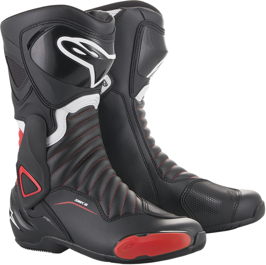 Alpinestars SMX-6 v2 motorcycle boots in black and red, US 7.5, EU 41, with protective features and sturdy design.