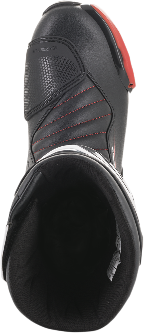 Alpinestars SMX-6 v2 motorcycle boots in black and red, US 7.5 / EU 41, showcasing durable design and protective features.