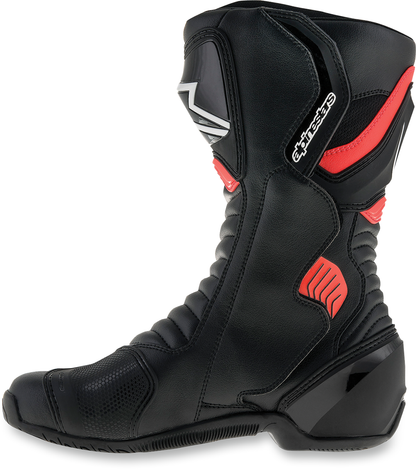 Alpinestars SMX-6 v2 Drystar motorcycle boots in black and red, US 8 / EU 42, featuring protective design and durable construction.