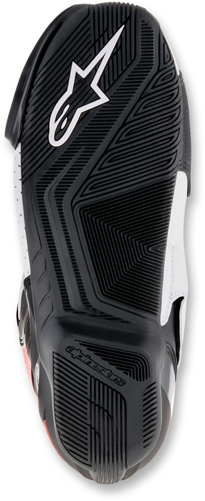 Alpinestars SMX-6 v2 Vented Boots in black, white, and red fluorescent, US 10.5 / EU 45, with protective design and vented features.