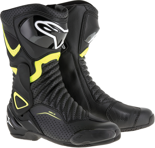 Alpinestars SMX-6 v2 Vented Boots in black and yellow, US 3.5 / EU 36, displayed on a white background.