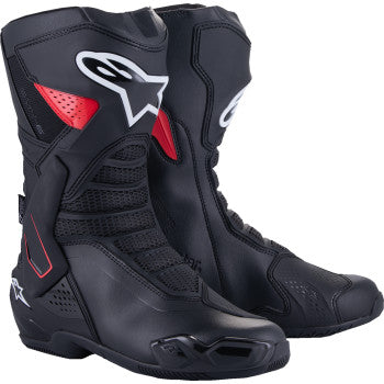 Alpinestars SMX-6 V3 Drystar motorcycle boots in black and red, US 12.5 / EU 48, featuring protective design and durable materials.