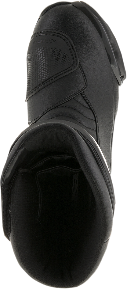 Alpinestars SMX-S black motorcycle boots with US 9.5 / EU 44 size, featuring sturdy design and protective features.