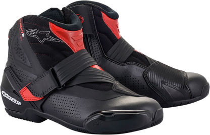 Alpinestars SMX1-R V2 motorcycle boots in black and red, US size 6, EU 39, featuring protective design and sporty style.