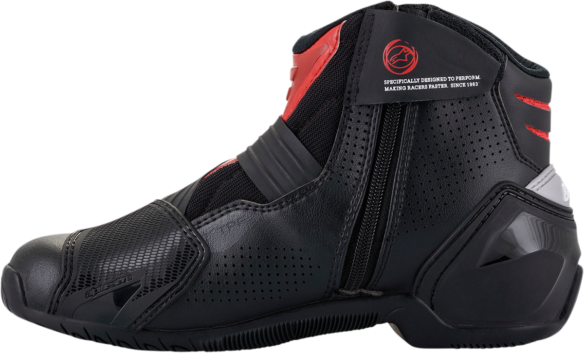 Black and red Alpinestars SMX1-R V2 motorcycle boots in US size 6 / EU 39, featuring protective design and sturdy construction.