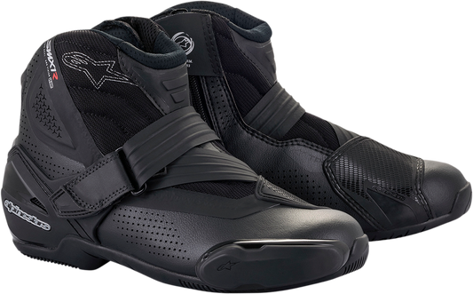 Alpinestars SMX1-R V2 motorcycle boots in black, US 12.5 / EU 48, with protective design and racing features.