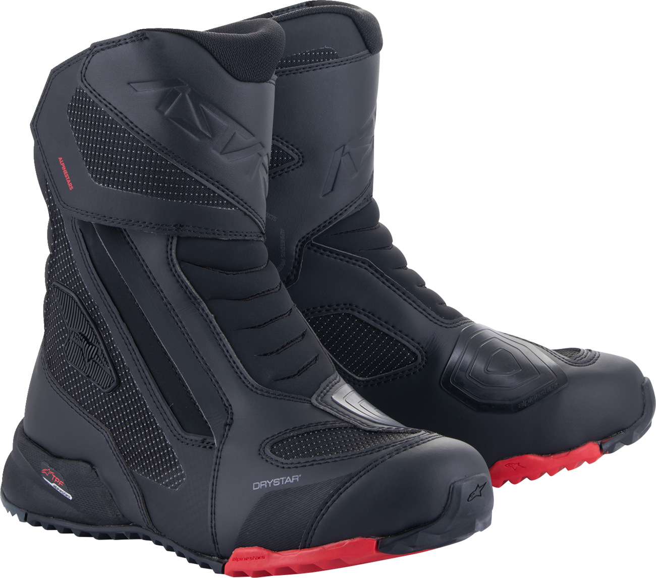 Black Alpinestars Stella RT-7 Drystar® motorcycle boots, US size 8, with protective design and sturdy construction.