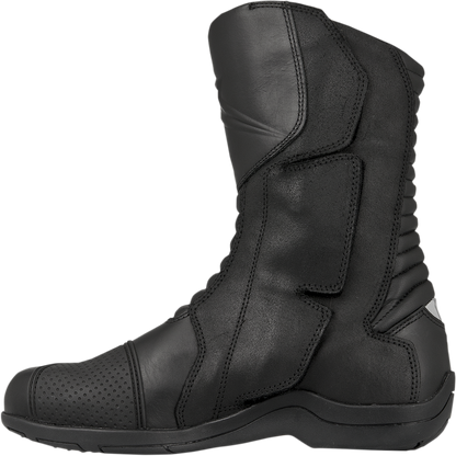 Black Alpinestars Web Gore-Tex boots in US 9.5 / EU 44, shown from a front angle with waterproof design and sturdy construction.