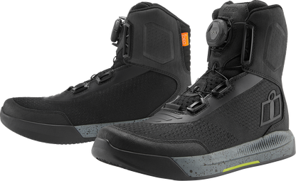 Bill's Exhausts ICON Overlord Vented CE Boots in black, size 13, featuring durable construction and ventilation for motorcycle riding.