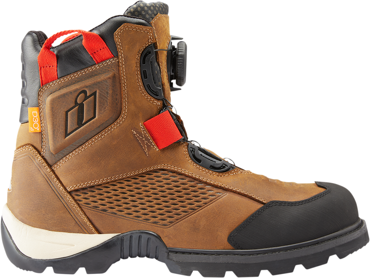 Bill's Exhausts ICON Stormhawk brown boots in size 11.5, featuring sturdy leather construction and rugged design.