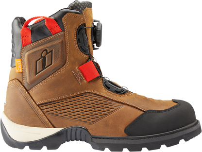 Bill's Exhausts ICON Stormhawk brown boots in size 11.5, featuring sturdy leather construction and rugged design.