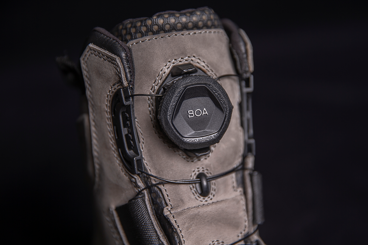 Gray ICON Stormhawk Boots in size 10 by Bill's Exhausts, showing sturdy leather upper and rugged sole design.