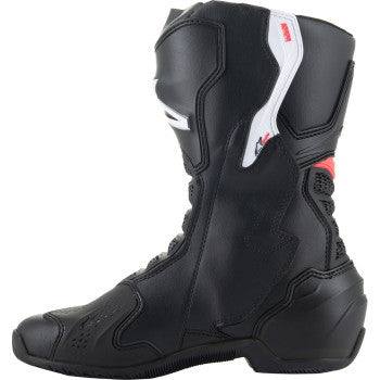 Alpinestars Stella SMX-6 V3 motorcycle boots in black, white, and pink, US 7.5 / EU 41, featuring protective design and sporty style.
