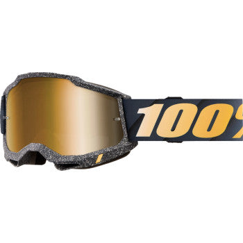Accuri 2 Goggle by Risland with True Gold Mirror lens, designed for motorcycle riding, featuring a sleek black frame and reflective gold coating.